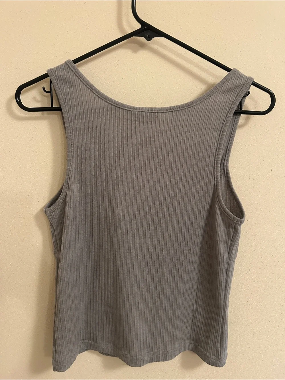 Hem & Thread Ribbed Lace-Panel Tank Top - Light Gray - Picture 6 of 7